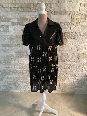 Simply Southern Sequin Puff Sleeve Bow Dress (NWT)